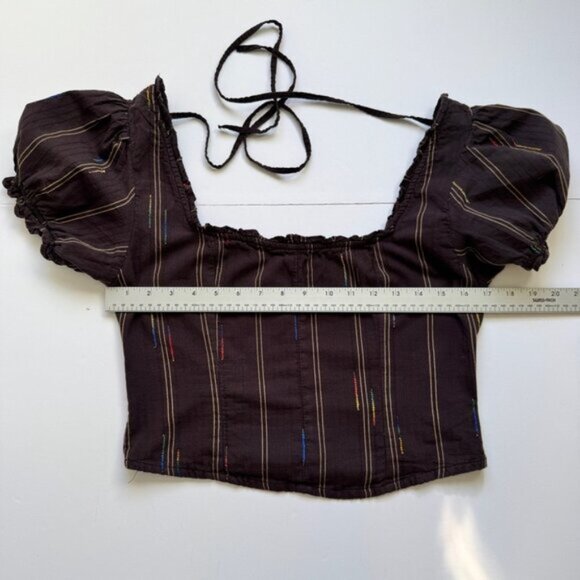 🍄 50% OFF - Free People Corset Top Brown Espresso Bean Striped Shirt Blouse - Picture 12 of 15